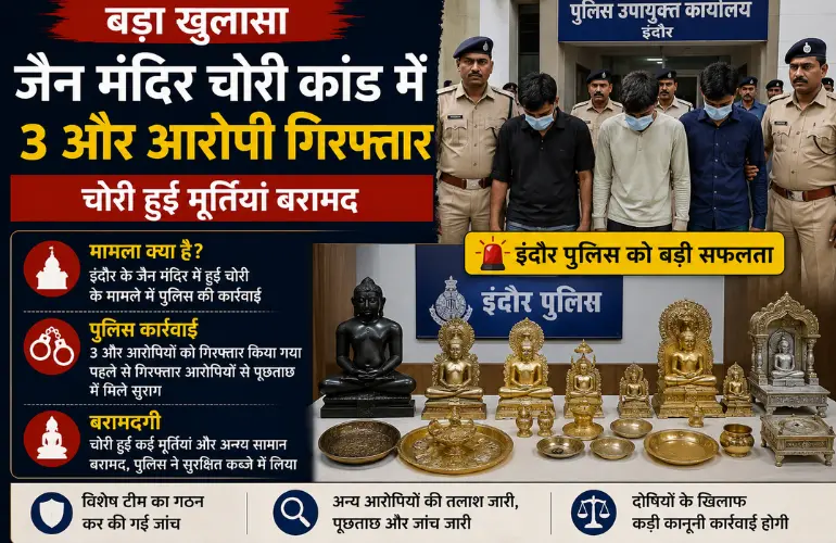 बड़ा खुलासा: जैन मंदिर चोरी कांड में 3 और आरोपी गिरफ्तार, चोरी हुई मूर्तियां बरामद