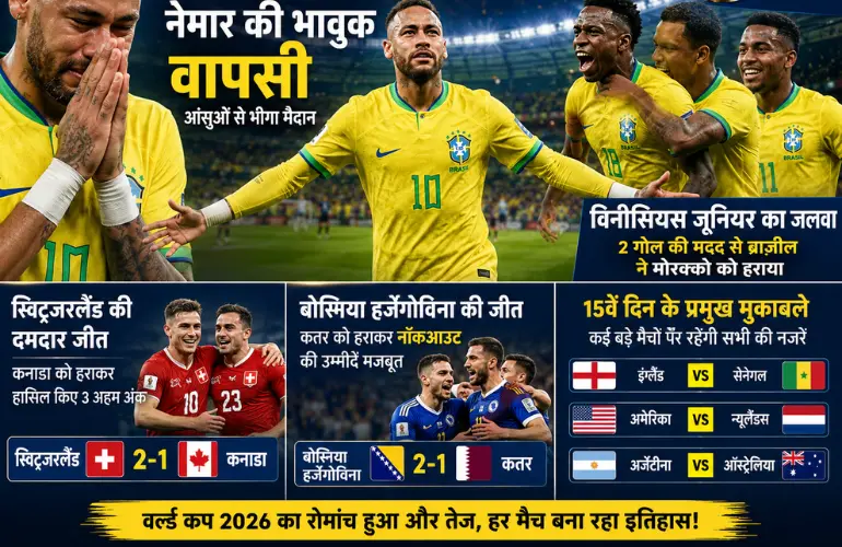फीफा वर्ल्ड कप 2026: नेमार की भावुक वापसी, ब्राजील समेत स्विट्जरलैंड और बोस्निया की शानदार जीत