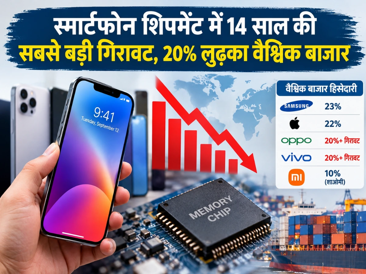 स्मार्टफोन शिपमेंट में 14 साल की सबसे बड़ी गिरावट, 20% लुढ़का वैश्विक बाजार