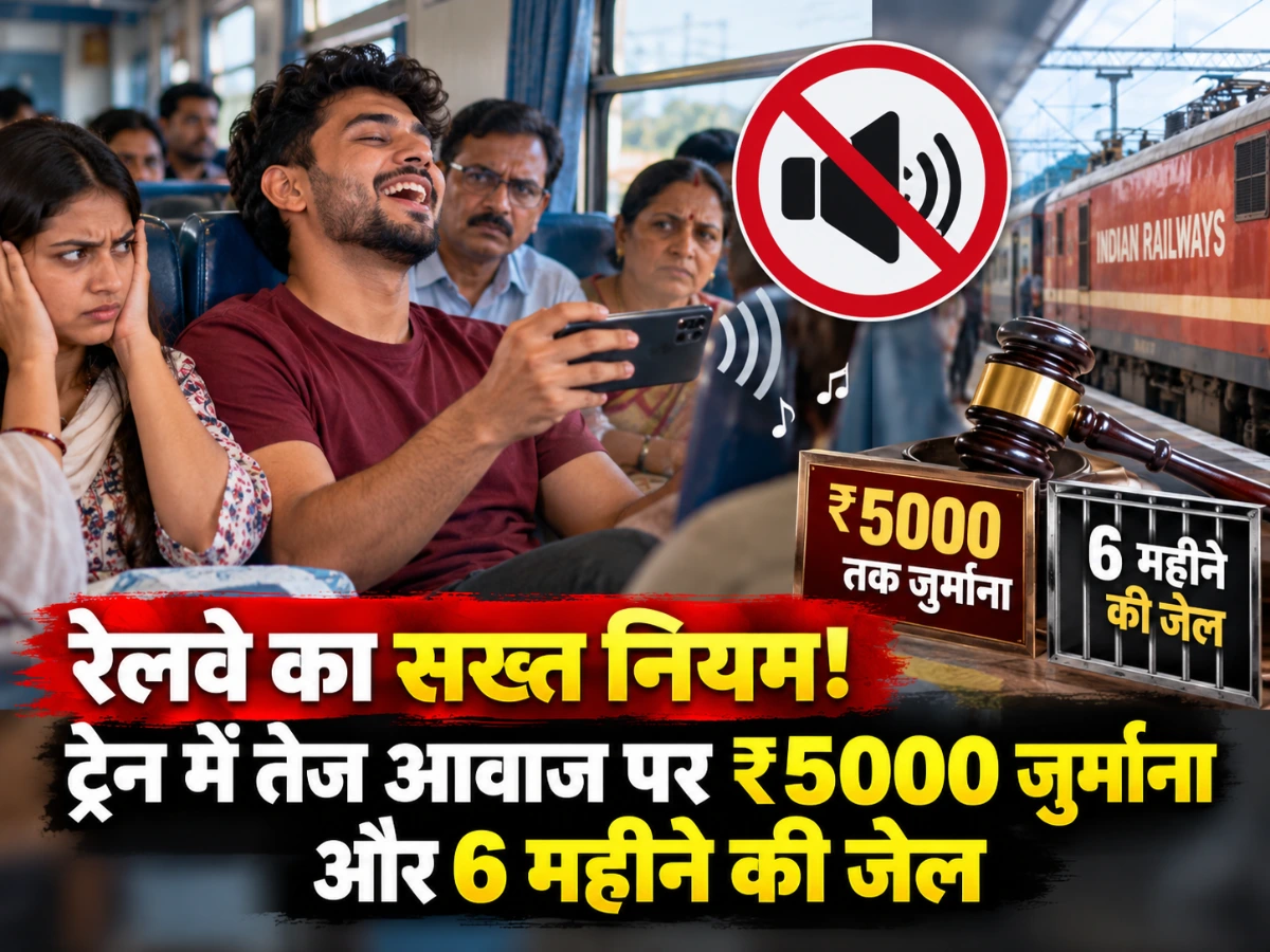 रेलवे का सख्त नियम! ट्रेन में तेज आवाज पर ₹5000 जुर्माना और 6 महीने की जेल