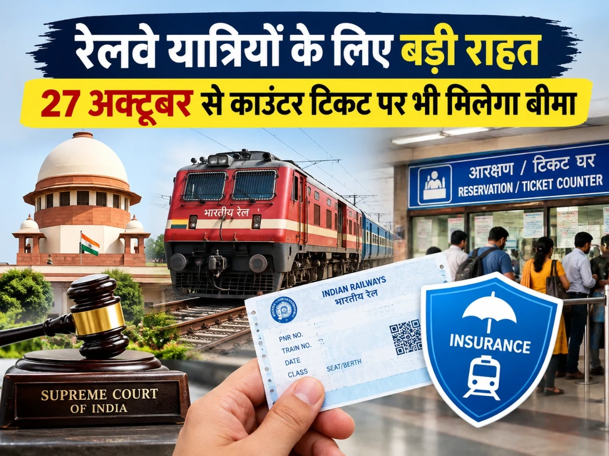 रेलवे यात्रियों के लिए बड़ी राहत: 27 अक्टूबर से काउंटर टिकट पर भी मिलेगा बीमा